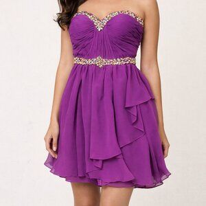 Bee Darlin Purple Jeweled Strapless Party Dress
